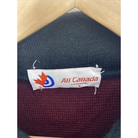 Vintage All Canada Men L Acrylic Curling Sweater Knit Zip Up Striped Cardigan - Picture 3 of 8